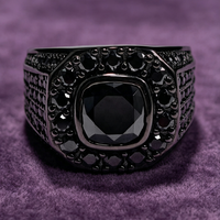 Bague Hip Hop en Argent S925 Sertie de Moissanite Noire, Bague Large Creuse en Nid d'Abeille Plaqué Rhodium Noir pour Hommes, Bijoux Fins