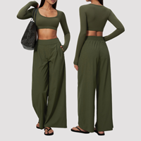 Nouvel ensemble de yoga 2026 : pantalon droit très élastique et haut de sport intégré à manches longues – Ensemble 2 pièces pour femme, idéal fitness et Pilates