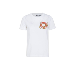 Mode de luxe 100% coton col rond côtelé coupe régulière t-shirt blanc à manches courtes - Product Image 1