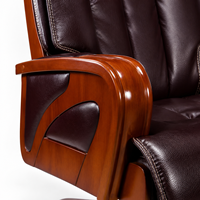 Chaise de bureau de direction A8039 marron foncé avec accoudoirs en bois courbés et base à cinq étoiles en bois