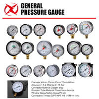 Back Mount Square Pressure Gauge 0-10BAR Manometer ABS Housing Brass Thread 2.0" Dial for Gas Equipment & Air Pump