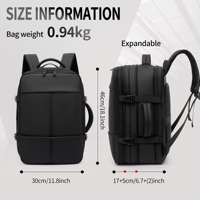 Mochila de Viaje para Portátil de Gran Capacidad, Impermeable, de Poliéster, con Puerto USB, 20-39L, Diseño Geométrico, con Cierre, para Universidad, Negocios, Camping