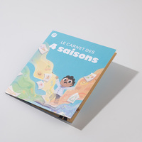 Brochure personnalisée A5 avec reliure parfaite, couverture souple, papier couché, impression offset CMJN/couleur, logo personnalisé