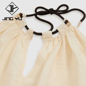 Design Resort Style Slit Neckline Pleated Cream-colored Backless Beach <b>Cover</b>-up Skirt Custom Viscose Fiber <b>Dress</b> - Product Image 6