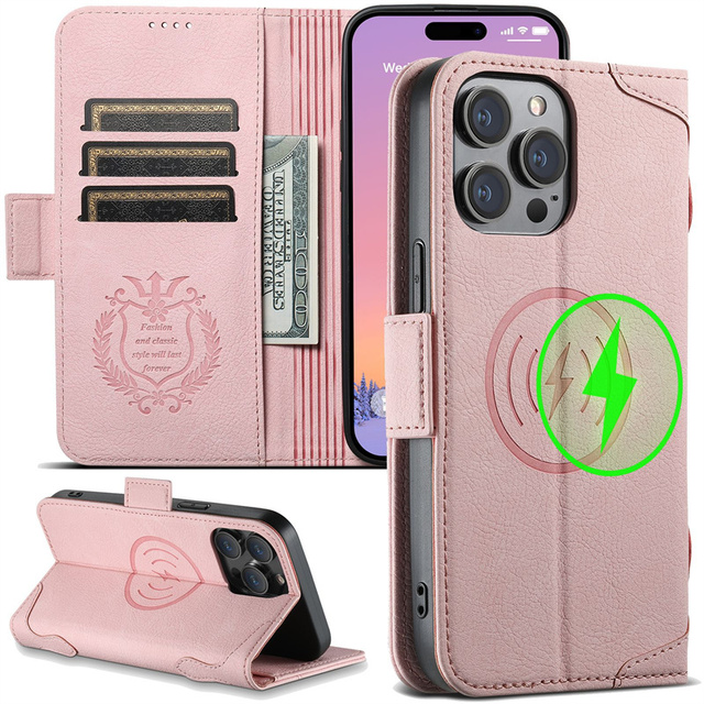 Wireless Charging Leather Removable Flip Wallet Card Case for iPhone 15 14 13 12 Pro Plus Max 2024 Phone Bag Cover