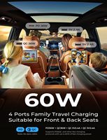 Cargador de Coche USB LISEN Popular de 60W con PD3.0 QC3.0, Adaptador de Corriente de 4 Puertos para iPhone 17 16 15, Samsung y Teléfonos Móviles Android