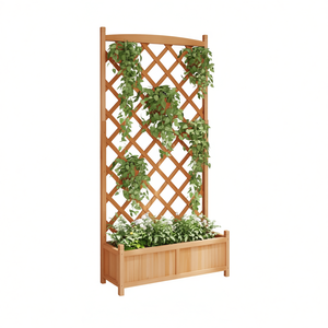 Jardinera de Madera Maciza con Enrejado, Color Marrón Abeto, 48 x 18 x 72 Pulgadas - Product Image 1