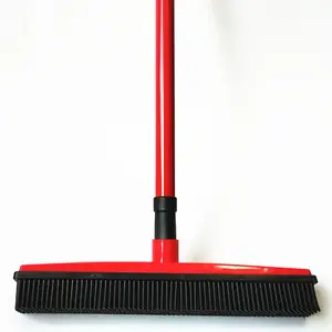 Long Push Rubber Broom Bristles Sweeper Squeegee Scratch Free Bristle Broom for Pet Cat Dog Hair Carpet Hardwood Windows Clean