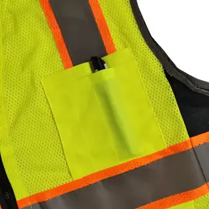 ANSI/ISEA Two-Tone Reflective Hi Viz Zipper Multi-Pocket Chaleco Reflectante Mesh Safety Vest