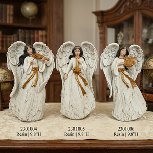 Set di 3 Statue di Angeli Musicali in Resina da 25 cm, <span class=keywords><strong>Angelo</strong></span> Bianco e Oro con Violino, Tromba e Arpa, Elegante Decorazione Natalizia per la Casa - Product Image 4