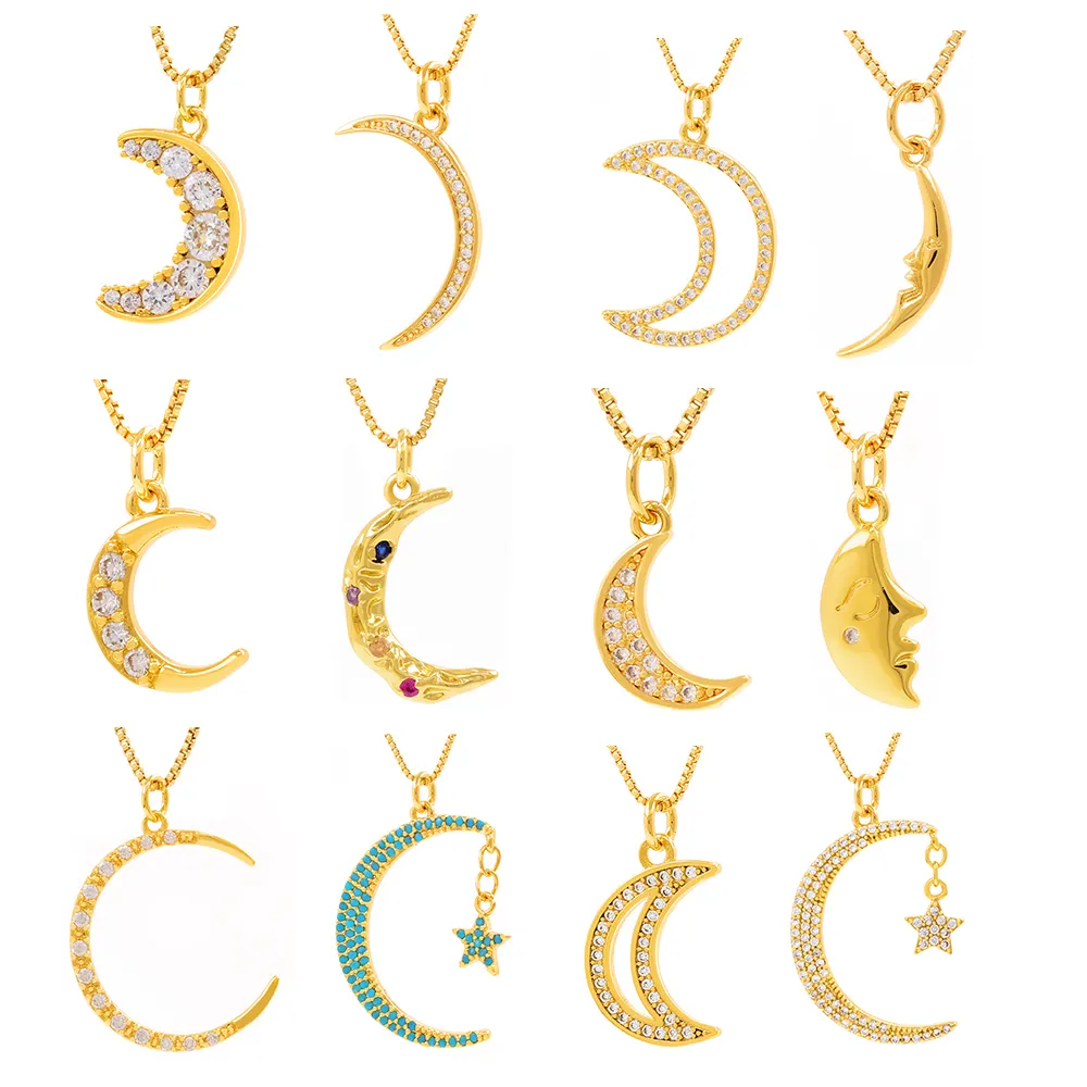 Cubic Zircon Trăng Lưỡi Liềm Mặt Dây Chuyền Phụ Nữ Vòng Cổ Lucky Moon Star Charm Mặt Dây Chuyền Bạc Vàng Rose Đen Không Phai Trăng Lưỡi Liềm Vòng Cổ