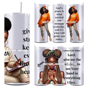 Autocollants de transfert DTF UV imperméables prêts à appliquer pour gobelets, motif Femme Noire Priante, 20OZ, pour gobelets droits et fins - Product Image 1