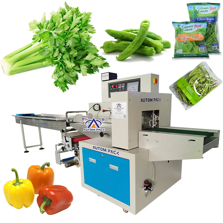 Autompack machine d'emballage automatique multifonctionnelle en métal en forme d'oreiller en plastique pour sac laitue fruits frais légumes biscuits pain