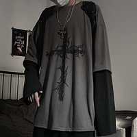 Camisa Gótica Goth de Dos Piezas Ropa Alternativa Top Gótico de Manga Larga Ropa Grunge