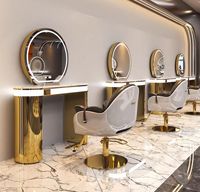 Miroir de salon simple/double face avec cadre doré de luxe, table de coiffure, miroir LED pour salon de coiffure, autres meubles de salon de coiffure