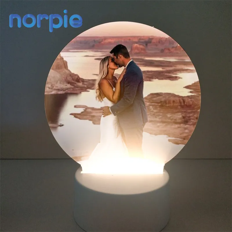 Table Night Lamp Acrylic Picture Desk Photo Lamp Frame Sublimation Acrylic lamp Frosted Round with 3 colors USB Stand