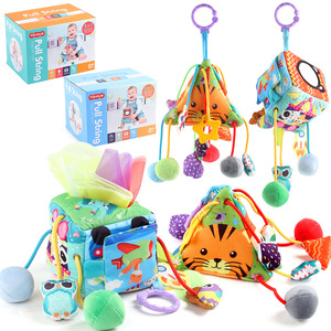 <span class=keywords><strong>Cube</strong></span> sensoriel en <span class=keywords><strong>tissu</strong></span> lavable pour bébé avec anneau de dentition, jouet <span class=keywords><strong>d</strong></span>'activités à tirer, hochet suspendu tête de tigre triangulaire - Product Image 4