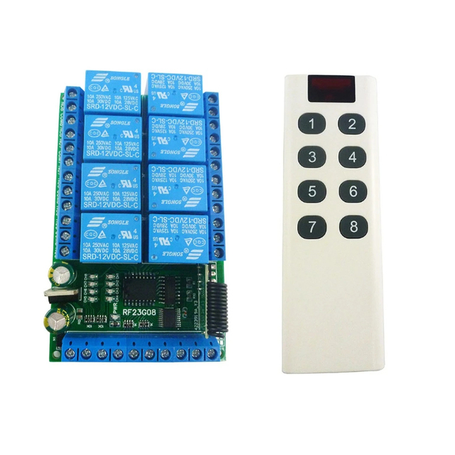 8CH 433M Manual Control IO Relay Module RF Remote Control Wireless Controller Module for Smart Home Motor RF23G08