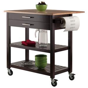Chariot de cuisine moderne avec cappuccino à feuilles tombantes et panneau en acier inoxydable fini bois naturel DB Langdon - Product Image 4