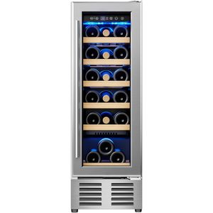 Enfriador de vino Euhome para 18 botellas, refrigerador de 12 pulgadas, empotrado o independiente, de acero inoxidable con puerta de vidrio aislante. - Product Image 1