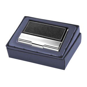Porta Biglietti da Visita in Metallo e Pelle PU Nera Cucita per Uso Professionale - Product Image 2