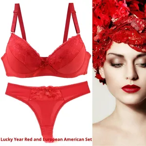 Conjunto <span class=keywords><strong>de</strong></span> Lencería Sexy Rojo <span class=keywords><strong>de</strong></span> Encaje <span class=keywords><strong>para</strong></span> Mujer, Talla Grande, con Push-Up y Copa Delgada, Estilo Gótico, <span class=keywords><strong>para</strong></span> Comercio Exterior - Product Image 2