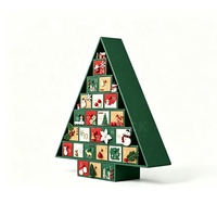 Calendrier de l'Avent personnalisé en forme de sapin de Noël en matériaux recyclés, 24 jours, couvercle rabattable, boîte cadeau rigide, compte à rebours des friandises de Noël