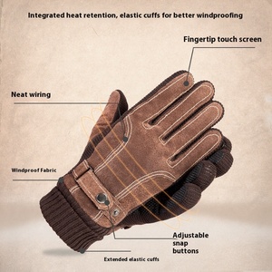 Gants en <span class=keywords><strong>cuir</strong></span> pour hommes Gants en velours épais et chauds pour l'extérieur Gants en coton pour moto électrique mitaines - Product Image 3