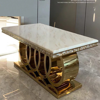 Table à manger en marbre de luxe moderne haut de gamme de haute qualité avec des meubles de salle à manger de mariage d'hôtel en acier inoxydable doré