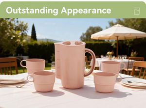 Modern <b>Plastic</b> Drink Cup <b>Set</b> 1 Plus 4Cups Picnic Use Dishwasher Safe 27Oz/800Ml Water Pitcher Reusable Stackable - Product Image 3