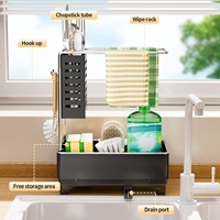 Porte-éponge de comptoir de cuisine Porte-épurateur détachable Évier Caddy Organisateur avec porte-brosse haut