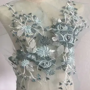 Bricolage Strass Perlé Paillettes Dentelle Broderie Applique Brodé Patch Tissu Vêtements Fleur Bleue Pour Cheongsam