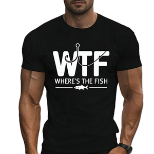 T-shirt de pêche amusant « WTF Where's the Fish » avec humorisme de pêcheur, motif hameçon, pour pêcheur, papa, <span class=keywords><strong>blague</strong></span>, en coton surdimensionné à manches courtes, style streetwear, haut décontracté - Product Image 3