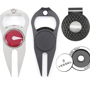 Fabricante de acessórios de marca de bola de golfe com design personalizado e ferramenta de reparo de abridor de garrafas magnético de metal para golfe Divot