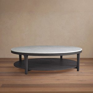Mesa de Centro Redonda Sovereign de Mármol Carrara, Mesa de Centro de Roble Carbón de 2 Niveles, Juego de Cóctel Moderno Orgánico Estilo Arhaus de Lujo - Product Image 3