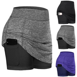 Women Sports Shorts With Pockets Exercise Fitness Shorts Gym 2 in 1 Skirt With Pants - Product Image 1