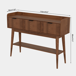 <span class=keywords><strong>Console</strong></span> moderne avec <span class=keywords><strong>3</strong></span> tiroirs, table d'entrée d'alcôve avec étagère de rangement, présentoir étroit pour couloirs Marron - Product Image 6