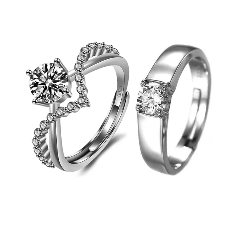 결혼 약혼 패션 보석 다이아몬드 크리스탈 반지 무료 크기 조정 가능한 구리 커플 링