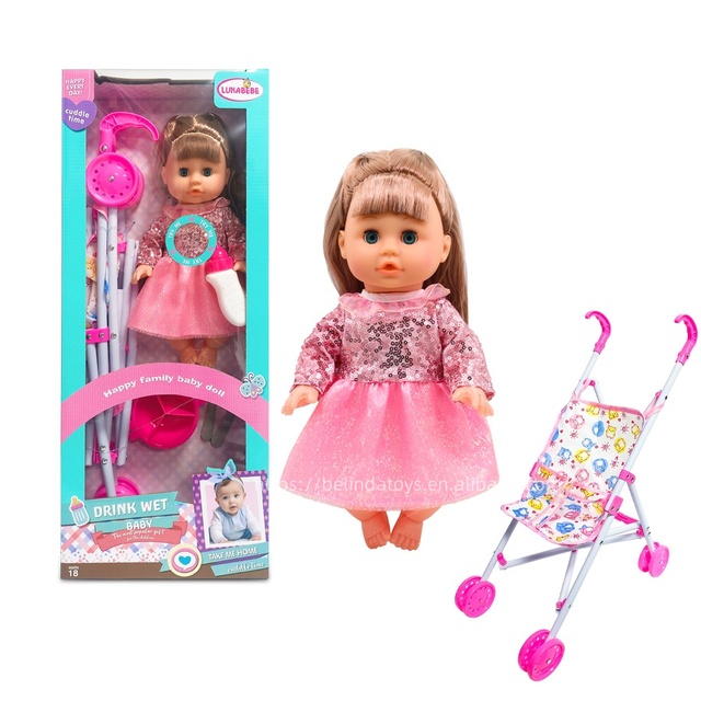 Cute 14 Inch Plastic Blow-Molded Mini Soft Doll Set with Drinking & Pee Functions-Equipped 12-Sound IC for Kids' Pretend for