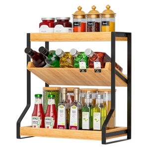 Room seasoning rack Storage rack 3-story wooden bathroom counter storage rack Bathroom tray