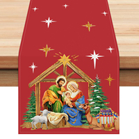 Chemin de table de Noël rouge Jésus Sainte Nuit Kogiya Berger Décoration d'hiver pour les fêtes de Noël Chemins de table pour la maison et les fêtes