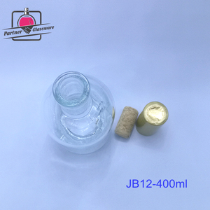 Bouteille en verre transparente vide de 400 ml (40 cl) à fond épais, ronde, pour vodka, <span class=keywords><strong>whisky</strong></span>, brandy, gin, rhum, tequila, avec bouchon en liège - Product Image 3