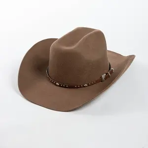 Atacado 2023 Nova Chegada Deluxe Sombreros 100% Lã Sentiu Chapéu De Cowboy Dos Homens Mexicanos com Rebites Cinto De Couro