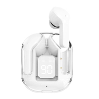 Headphone TWS Nirkabel Transparan dengan Layar Digital Fashion, Earbuds Bluetooth untuk Olahraga