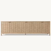 Meuble TV RH TESSERE 6 portes en chêne massif, écologique et durable, console multimédia moderne à motif tressé, façade texturée inspirée du rotin