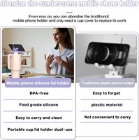 Couvre-tasse en silicone pour tasses en acier inoxydable de 40 oz, support pour téléphone portable 2-en-1, options de couleurs personnalisées, diamètre 98 mm, thé/bière/soda/jus