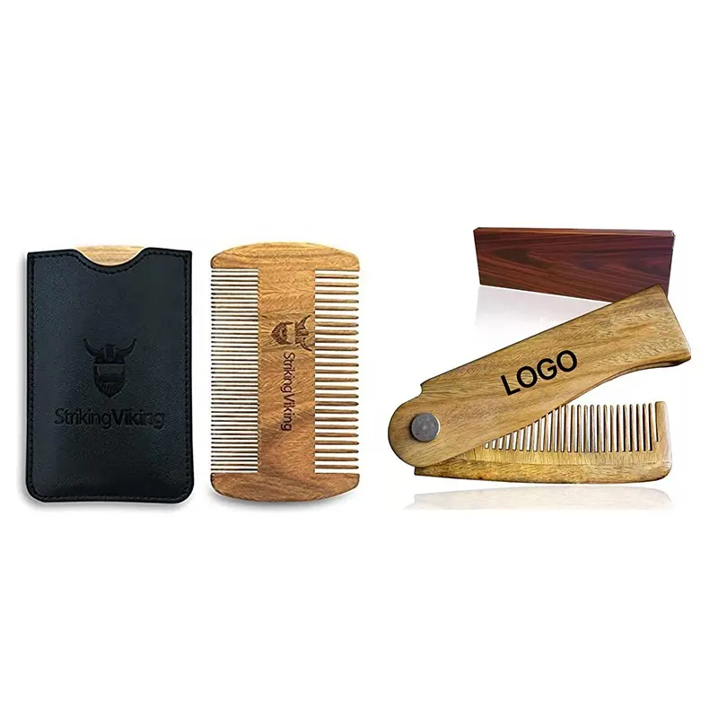 Vente en gros de haute qualité Offre Spéciale exquis peigne à barbe promotionnel personnalisé écologique en bois pliant pour hommes