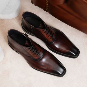 High Quality Men's New Business Formal Leather Shoes-Thick Sole Round <b>Toe</b> Genuine Leather Casual Wedding Shoes - Product Image 1