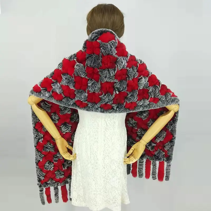 Winter fashion rex rabbit fur woven scarf rabbit fur shawl for women