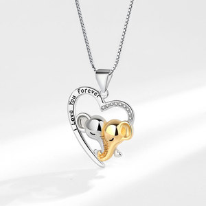 Ingrosso nuovo stile di vendita caldo <span class=keywords><strong>amore</strong></span> di lusso mamma e bambino fortunato doppio elefante ciondolo a cuore <span class=keywords><strong>d</strong></span>'argento collana da donna regalo madre - Product Image 1